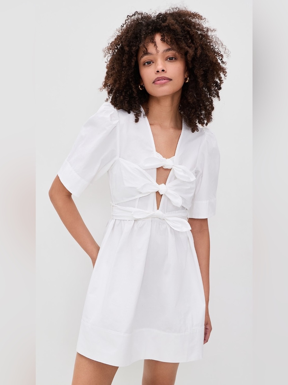 GANNI Stretch Cotton Mini Tie Strap Dress